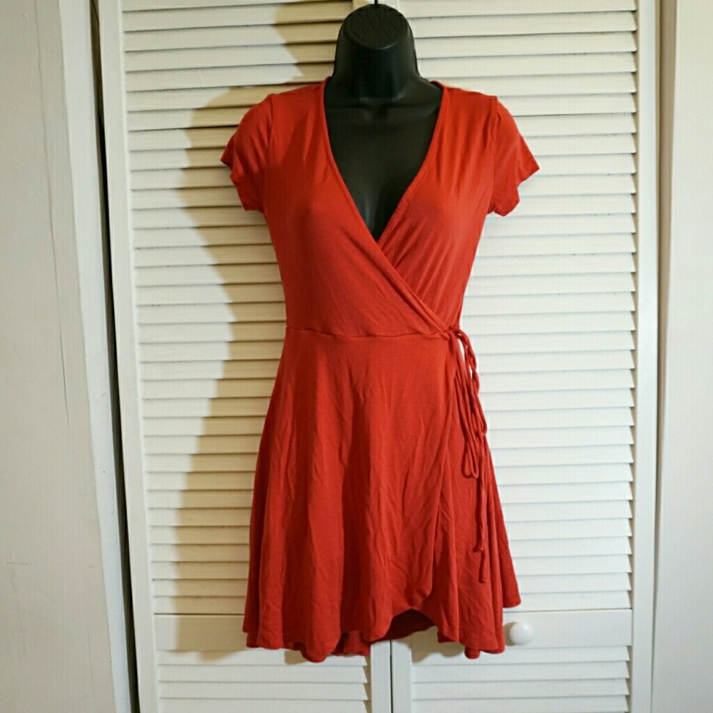 Forever 21 Coral Orange Faux Wrap Dress